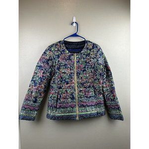 Lilly Pulitzer Marilee Reversible Down Jacket Navy And Floral Gold Zipper